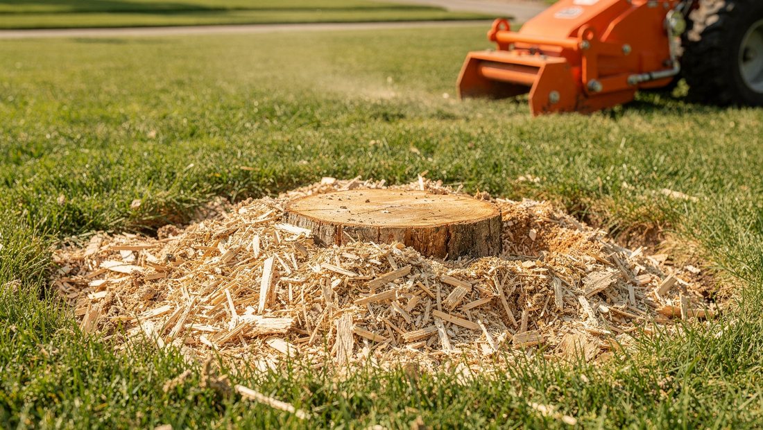 Stump grinder removing a tree stump on a Murfreesboro, TN lawn