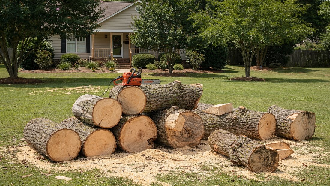 Large tree being removed in sections at a Murfreesboro, TN property